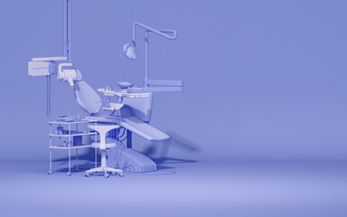 Dental operation, dental clinic on monochrome pastel blue and purple background. Minimal composition for minimal creative idea layout, take care of human teeth 3d render 
