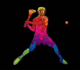 Hurling Player Action Cartoon Graphic Vector - obrazy, fototapety, plakaty
