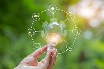 Light bulb Energy saving green nature background