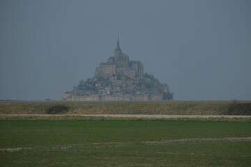 Rocket island, famous sanctuary abbey Monastery fortress Mont Saint Michel in Normandy, France....