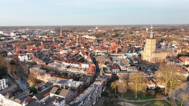 Zutphen and the river Ijsel, train station stores and buildings church old historic city center in The Netherlands, Gelderland, Europe. Holland