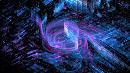 Abstract glowing background digital technology. Hi tech digital interior data center server, business technology blurred Polygonal geometric matrix space, 3D render