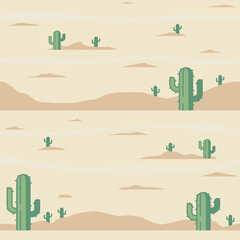 Vector seamless pattern of desert with cactus.