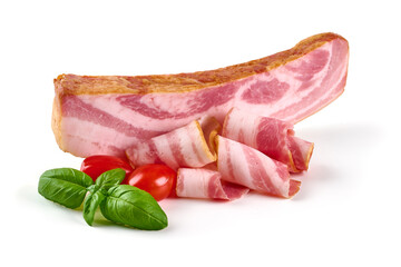 Raw bacon, isolated on white background.
