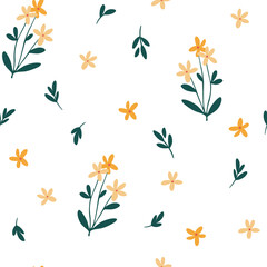 Fototapeta na wymiar Floral seamless pattern. Creative blooming texture. Wildflowers background. Great for fabric, textile, scrapbooking. . Vector cartoon illustration