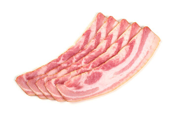 Bacon slices, pork brisket, isolated on white background.