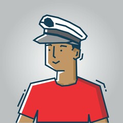 Square face Character in stiff art style illustration