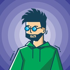 Square face Character in stiff art style illustration