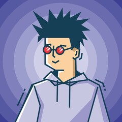 Square face Character in stiff art style illustration