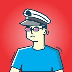 Square face Character in stiff art style illustration