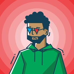 Square face Character in stiff art style illustration