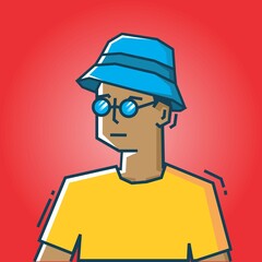 Square face Character in stiff art style illustration