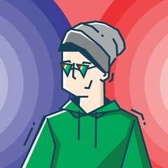 Square face Character in stiff art style illustration