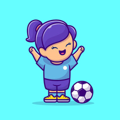 Soccer Girl Cartoon Vector Icon Illustration. People Sport Icon Concept Isolated Premium Vector. Flat Cartoon Style