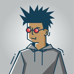 Square face Character in stiff art style illustration