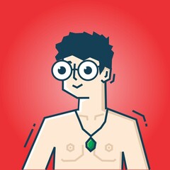 Square face Character in stiff art style illustration