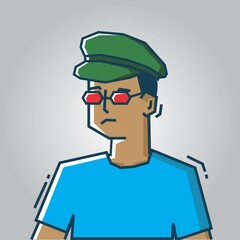 Square face Character in stiff art style illustration