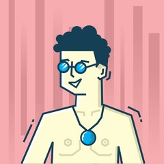 Square face Character in stiff art style illustration