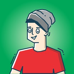 Square face Character in stiff art style illustration