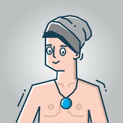 Square face Character in stiff art style illustration