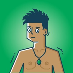 Square face Character in stiff art style illustration