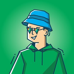 Square face Character in stiff art style illustration