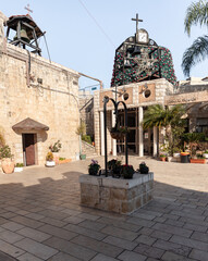 The courtyard of The Greek Orthodox Church of the Annunciation in the old part of Nazareth,...