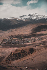 Fototapeta premium Travel photograph of a small village located in the mountains of Spiti valley in Himachal Pradesh, India
