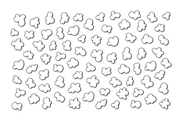 Background with popcorn. Hand drawn pop corn for cinema. Vector illustration in doodle style on white background.