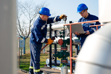 Male worker inspection visual pipeline oil and gas