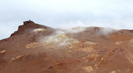 Steaming fumarole in geothermal area of Hverir, Iceland