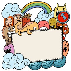  hand drawn doodle Funny monsters Doodle  and Memo board.