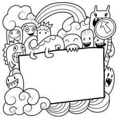  hand drawn doodle Funny monsters Doodle  and Memo board.