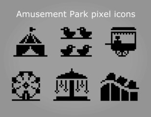 8 bit pixel the amusement icons in vector illustrations for cross stitch pattern and game assets.