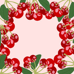 Background of juicy red cherries. Place for text.