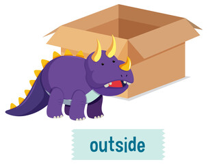 Preposition of place with cartoon dinosaur and a box