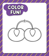 Worksheets template with color fun text and cherry outline