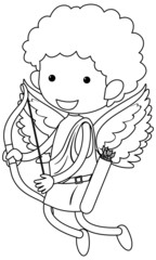 Cupid black and white doodle character