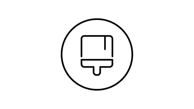 Paint brush line icon inside circle, painting, black outline, line icons animation.