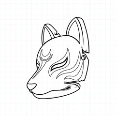 Japanese kitsune mask coloring page, Vector illustration eps.10