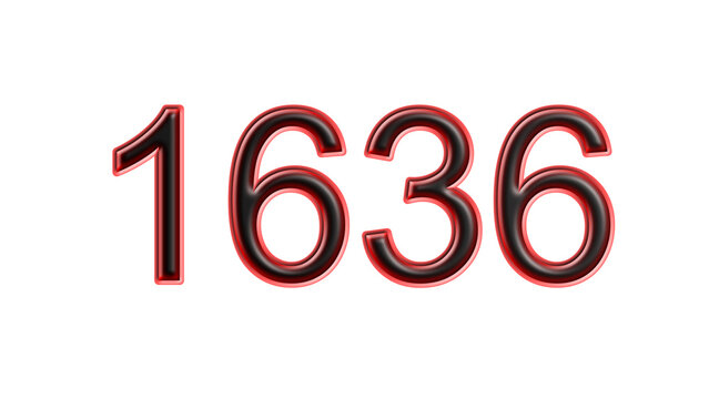 red 1636 number 3d effect white background