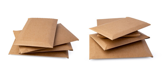 Stack of envelopes on white background