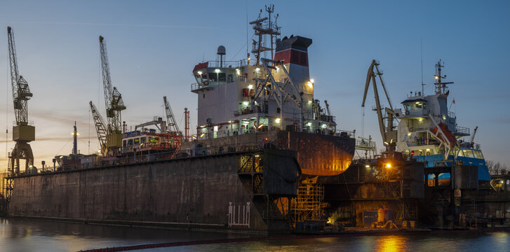 Commercial vessels overhauled at a ship repair yard