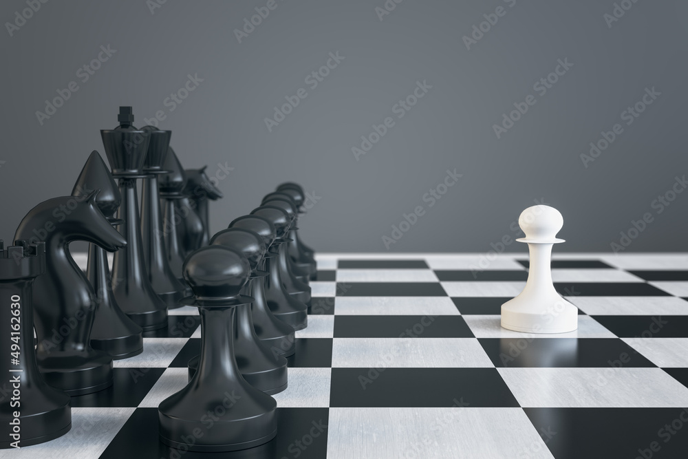 Poster creative chess board on gray background with mock up place. match and battle concept. 3d rendering.
