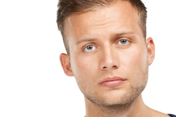 Obraz premium Im not sure how I feel about this. Studio portrait of a young man isolated on white.