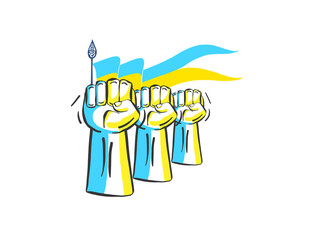 The symbol of the strength of Ukraine with the Ukrainian blue and yellow flag.