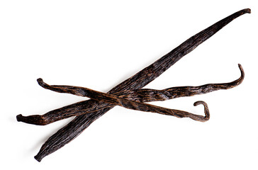 Vanilla pods on white