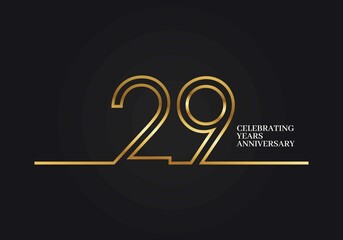 29 Years Anniversary logotype with golden colored font numbers made of one connected line, isolated on black background for company celebration event, birthday