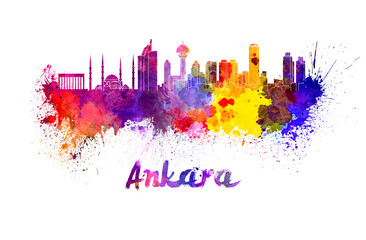 Ankara skyline in watercolor