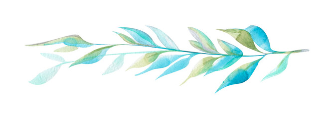 Fototapeta na wymiar Watercolor illustration turquoise twig, delicate, cute. Turquoise and blue.